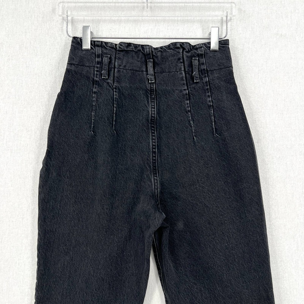 ABERCROMBIE & FITCH Mom Jeans Womens 27 4 Black High Rise Paperbag Tapered Raw - Picture 5 of 14
